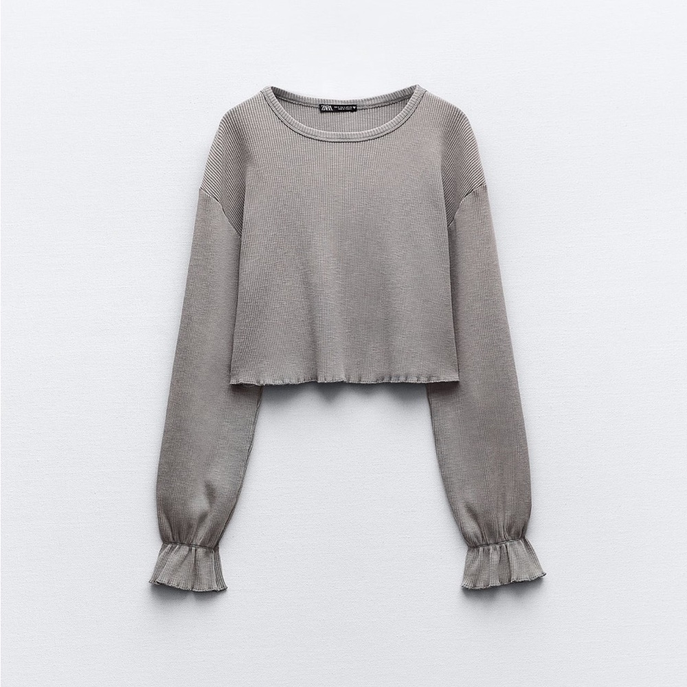 Zara brand new ribbed long sleeve grey top